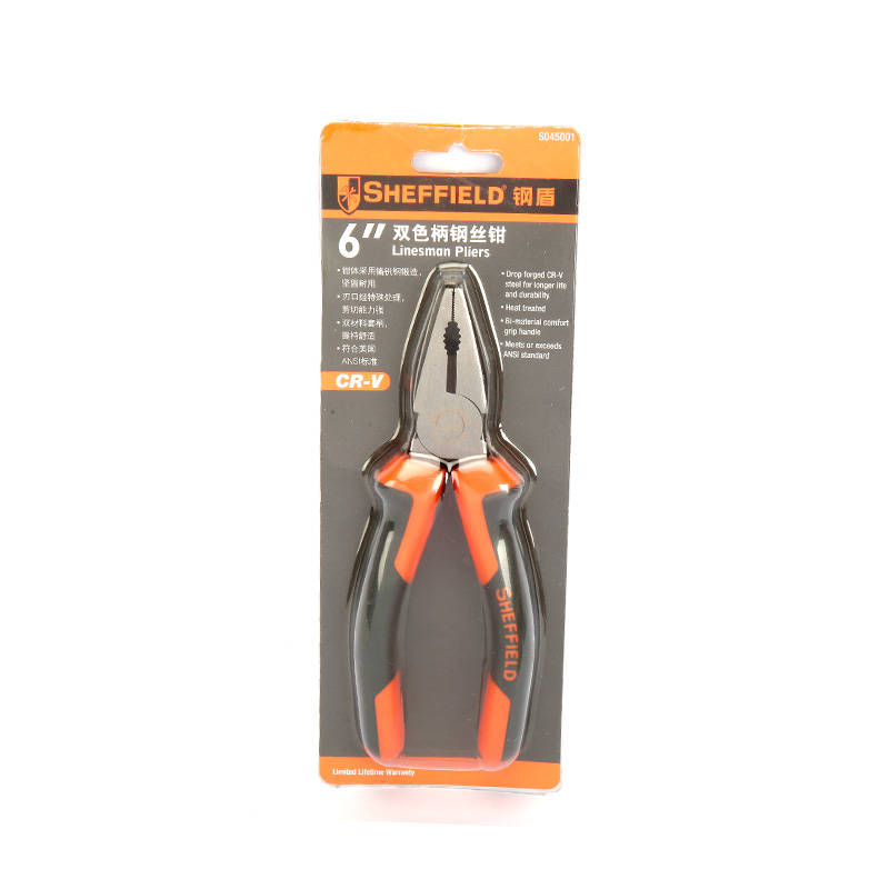钢盾（SHEFFIELD）S045003 老虎钳钢丝钳6寸8寸尖嘴钳双色柄斜嘴钳